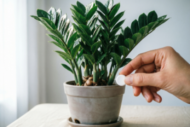 Если замиокулькас не растет – обязательно: разводим 1 таблетку в воде – и под корень, побеги полезут наперегонки