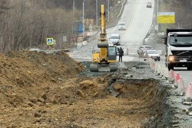 Ремонт трассы &quotЮжно-Сахалинск — Корсаков&quot пресс-служба министерства транспорта и дорожного хозяйства Сахалинской области