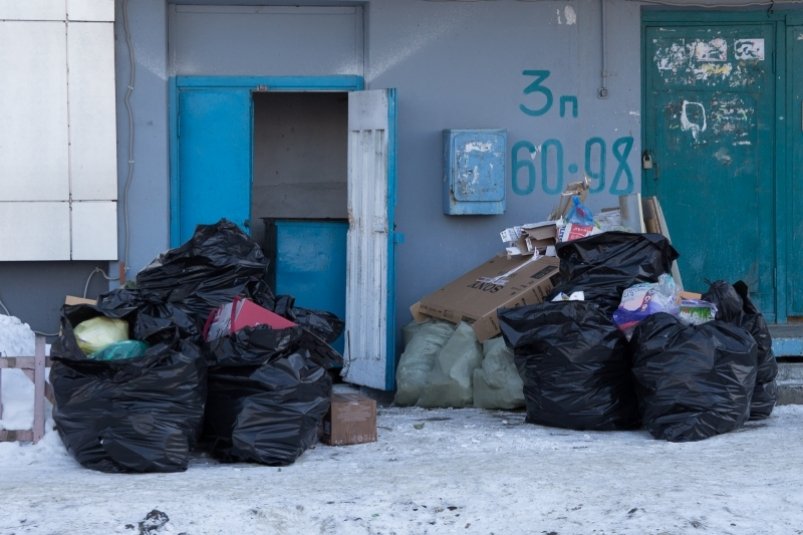 Метель и сильные порывы ветра несколько дней мешают вывозить мусор со дворов Углегорска