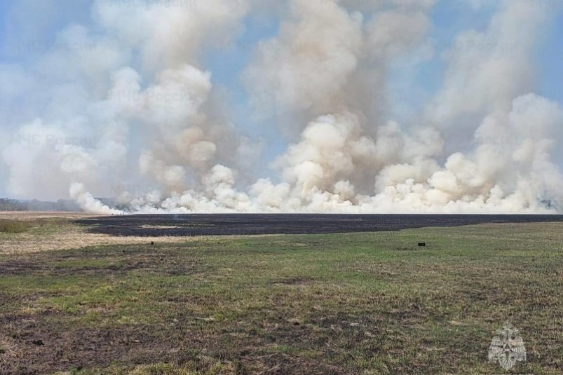 Больше 30 пожарных ликвидируют крупное возгорание сухой травы в Анивском районе
