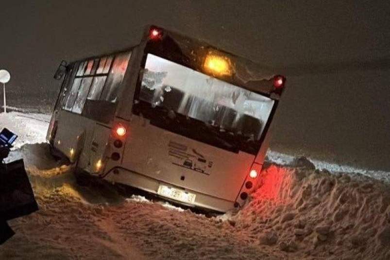 Пассажирский автобус сошел с трассы под Южно-Сахалинском